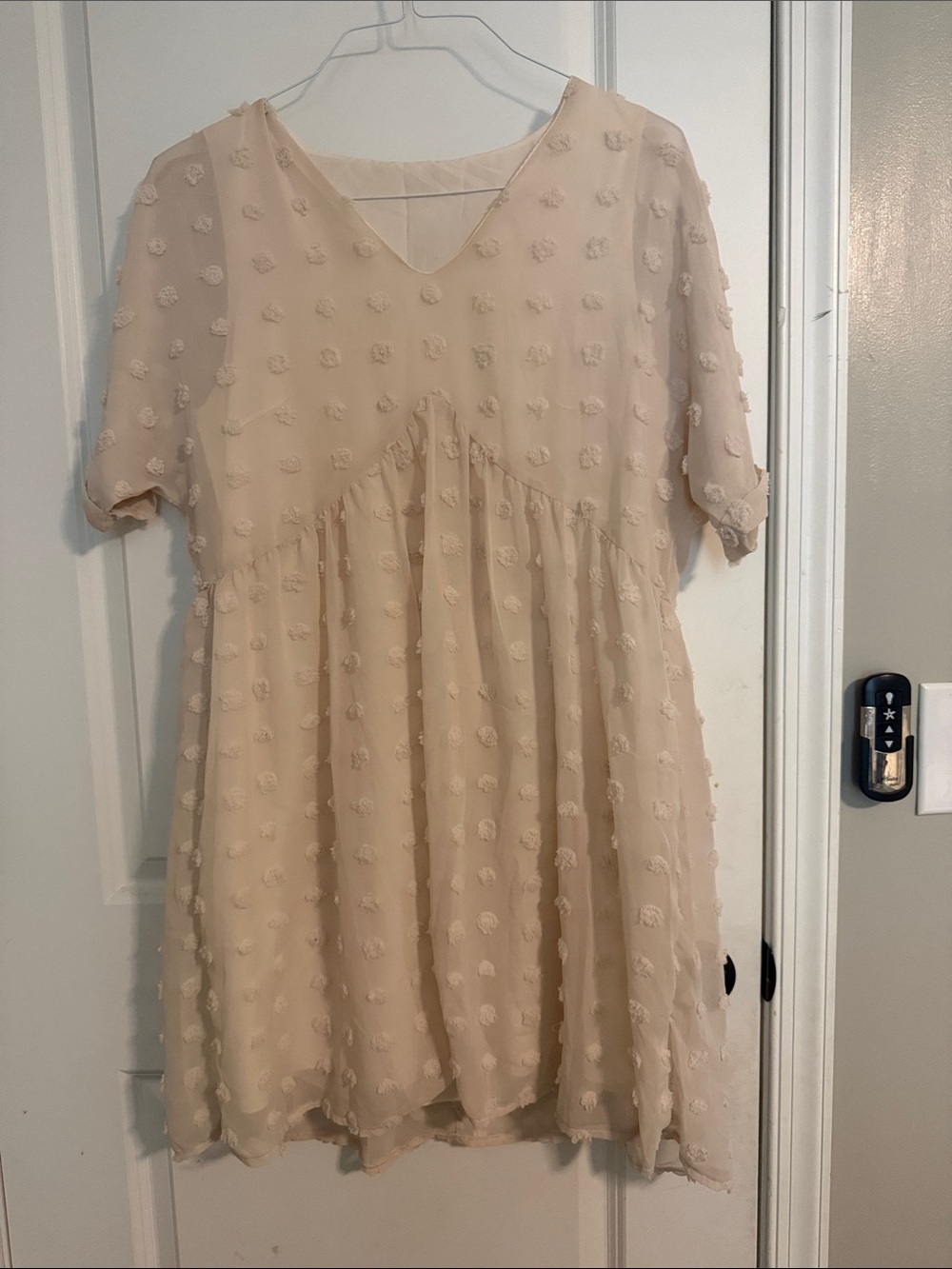 SHEIN Beige Swiss Dot Babydoll Dress